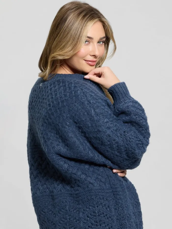 GUESS Tops Eco Valeria Mixed Stitch Cardigan Blue 8211 Women
