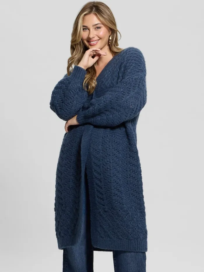 GUESS Tops Eco Valeria Mixed Stitch Cardigan Blue 8211 Women