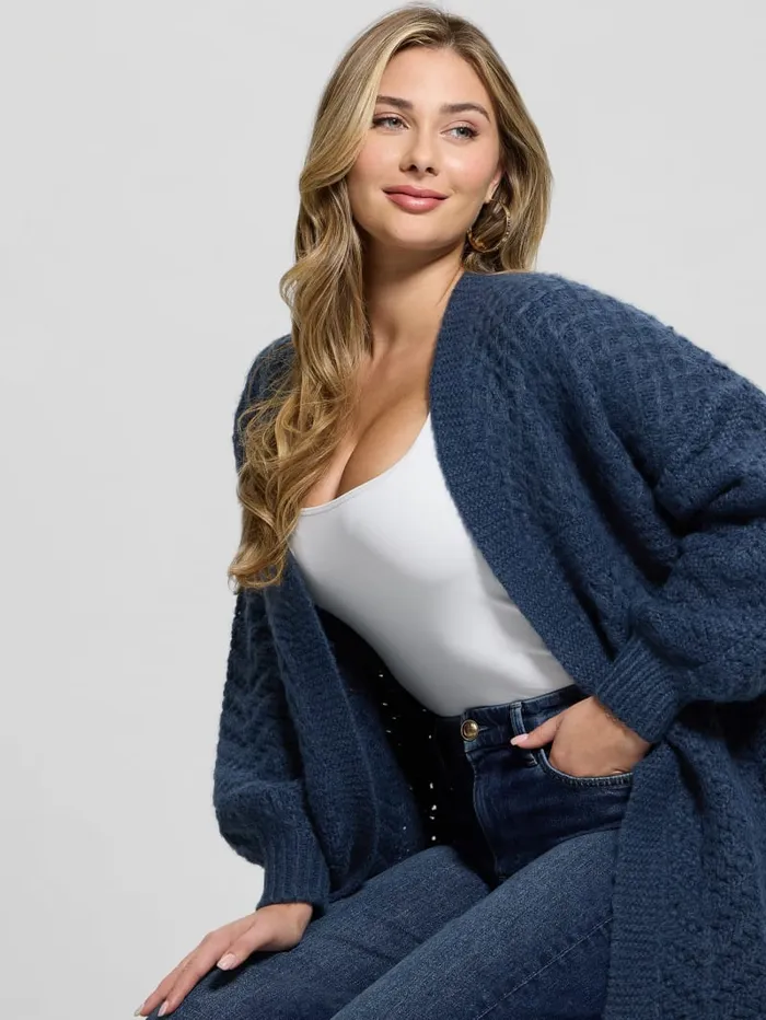 GUESS Tops Eco Valeria Mixed Stitch Cardigan Blue 8211 Women