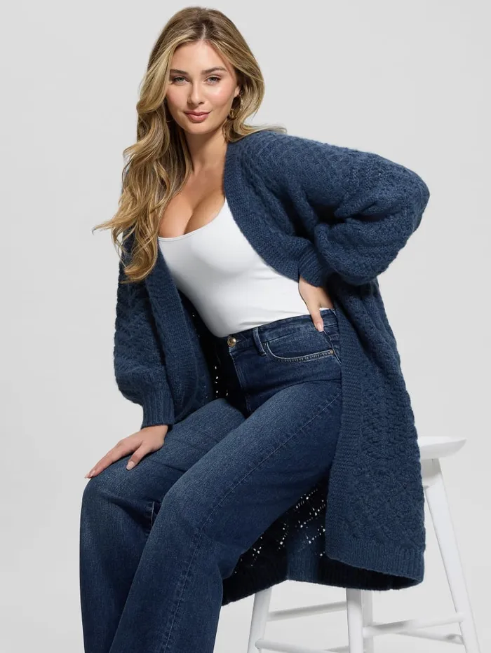 GUESS Tops Eco Valeria Mixed Stitch Cardigan Blue 8211 Women