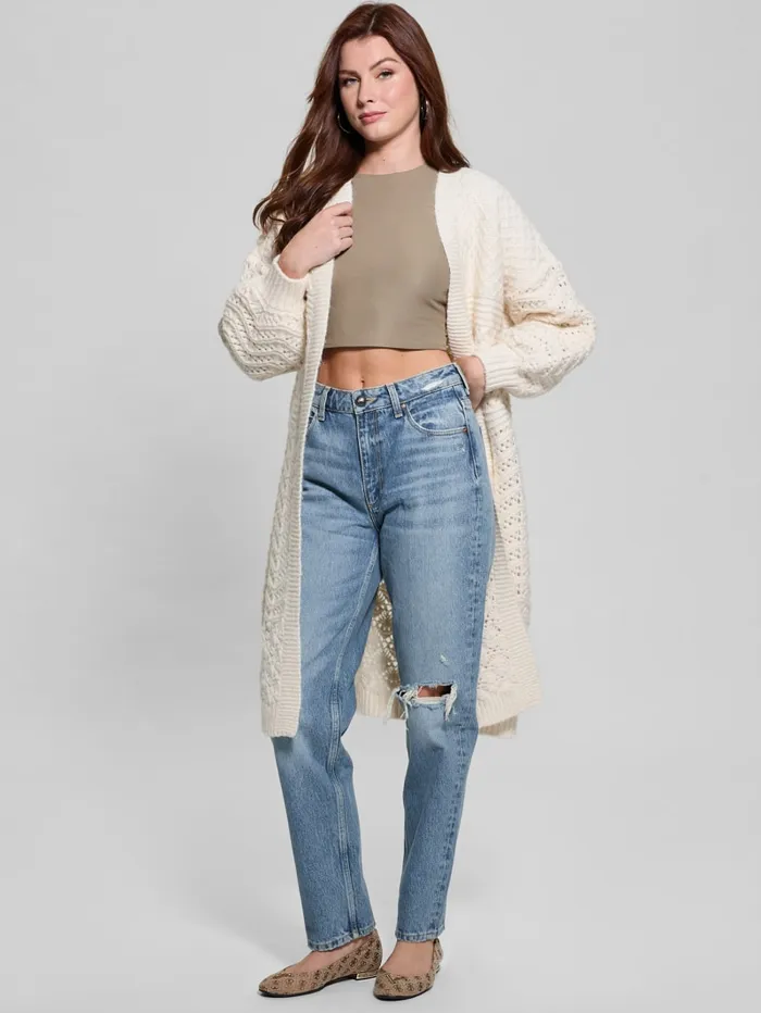 GUESS Tops Eco Valeria Mixed Stitch Cardigan Blue 8211 Women