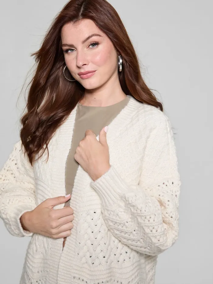GUESS Tops Eco Valeria Mixed Stitch Cardigan Blue 8211 Women