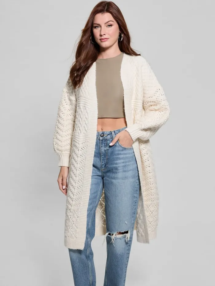 GUESS Tops Eco Valeria Mixed Stitch Cardigan Blue 8211 Women