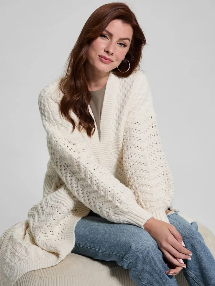 GUESS Tops Eco Valeria Mixed Stitch Cardigan Blue 8211 Women