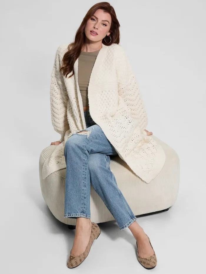 GUESS Tops Eco Valeria Mixed Stitch Cardigan Blue 8211 Women
