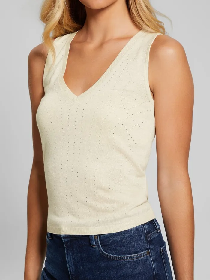 GUESS Tops Janine Rhinestone SweaterKnit Top Beige 8211 Women