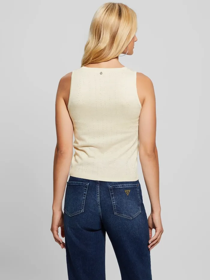 GUESS Tops Janine Rhinestone SweaterKnit Top Beige 8211 Women