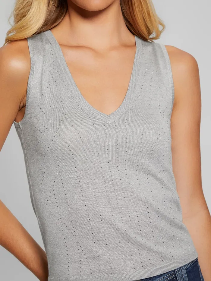 GUESS Tops Janine Rhinestone SweaterKnit Top Beige 8211 Women