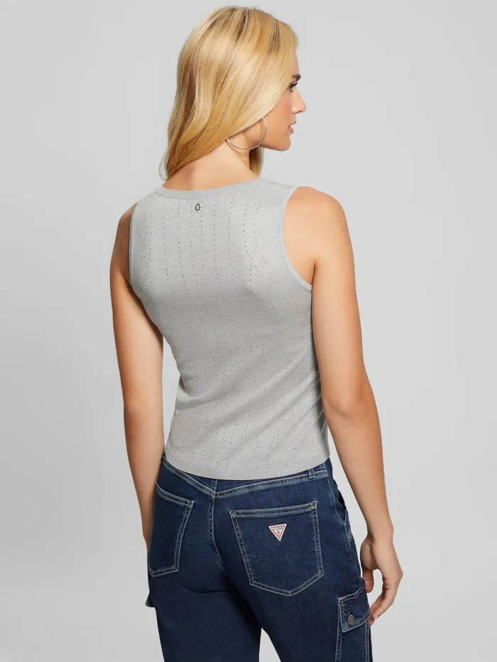 GUESS Tops Janine Rhinestone SweaterKnit Top Beige 8211 Women