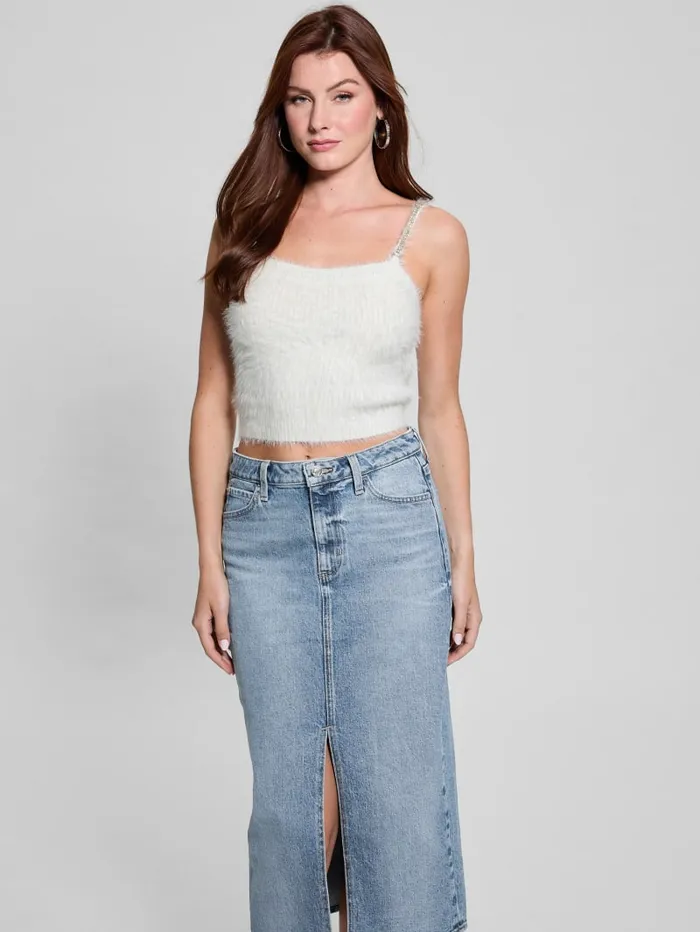 GUESS Tops Keyla Fuzzy Sweater Crop Cami Pink 8211 Women