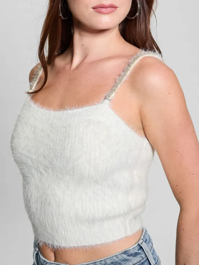 GUESS Tops Keyla Fuzzy Sweater Crop Cami Pink 8211 Women