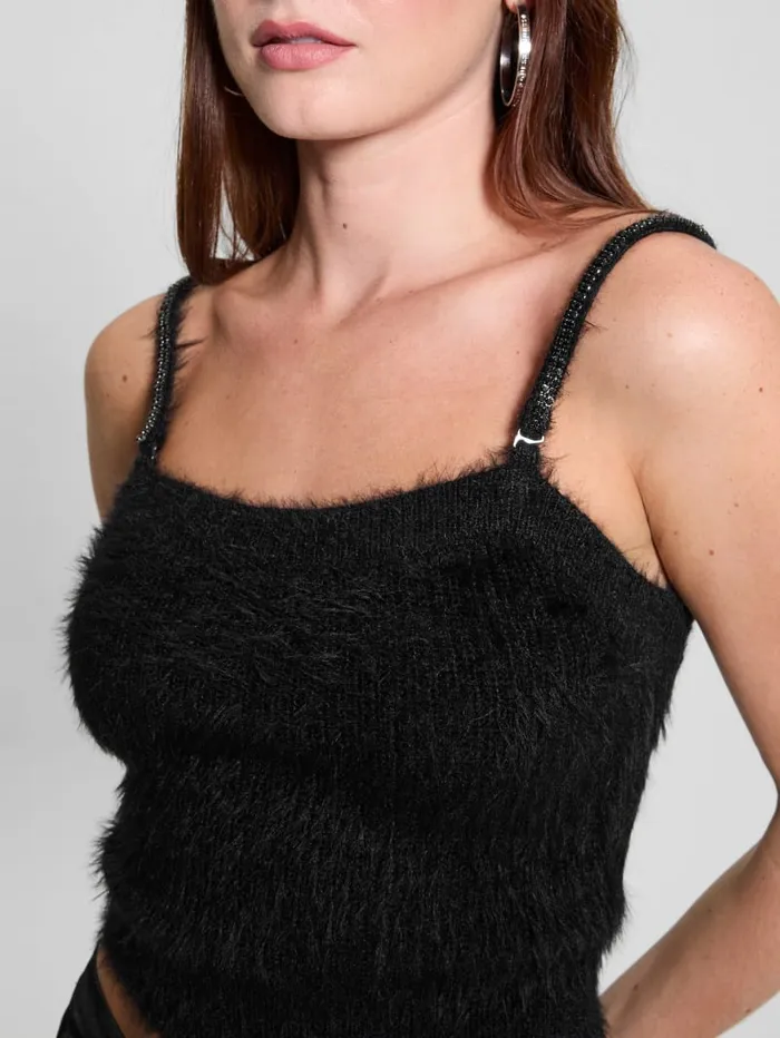 GUESS Tops Keyla Fuzzy Sweater Crop Cami Pink 8211 Women