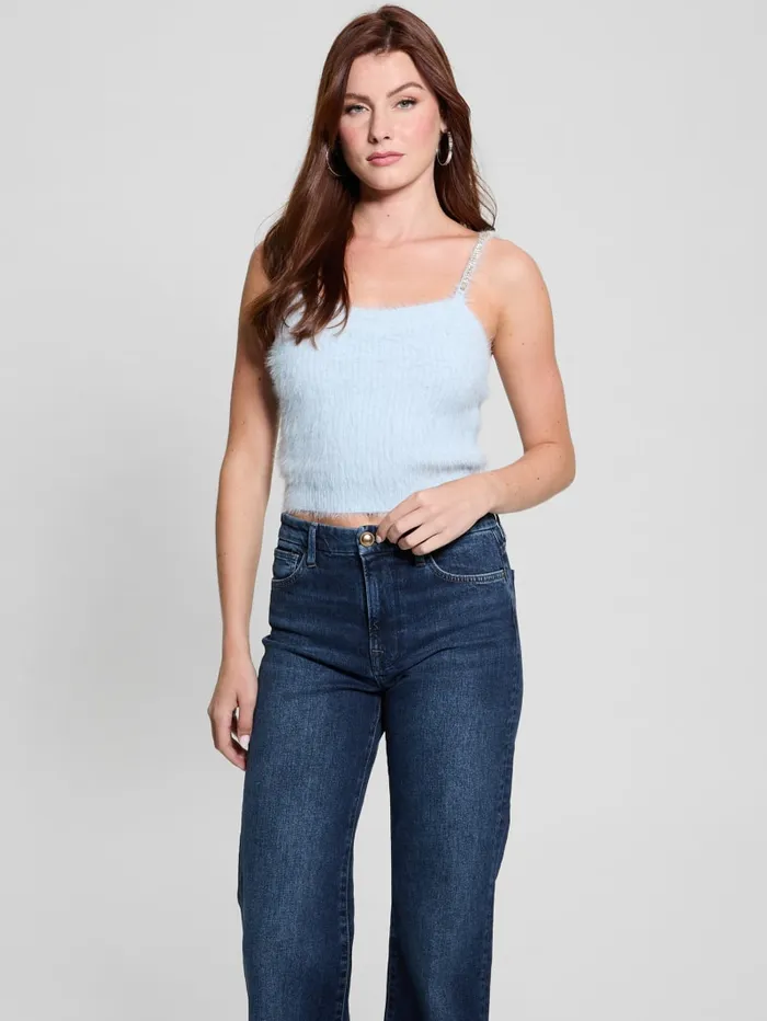GUESS Tops Keyla Fuzzy Sweater Crop Cami Pink 8211 Women