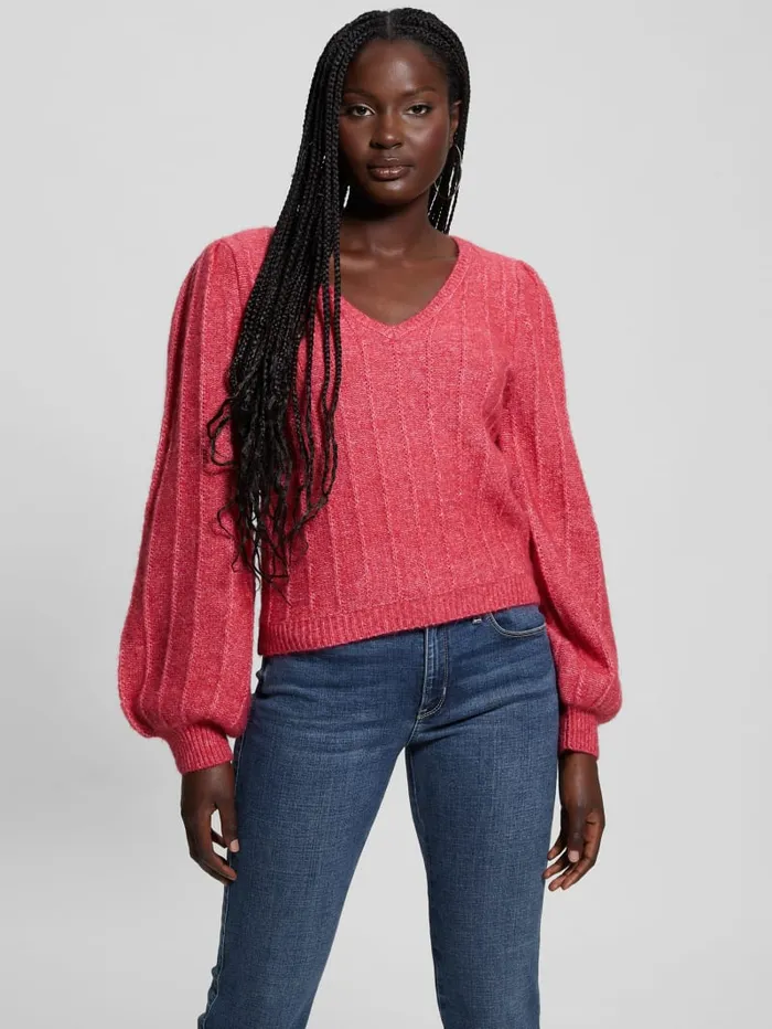 GUESS Tops Madeline Textured VNeck Sweater Pink 8211 Women