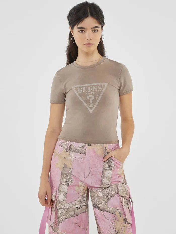 GUESS Tops Originals Vintage Triangle Baby Tee Beige 8211 Women