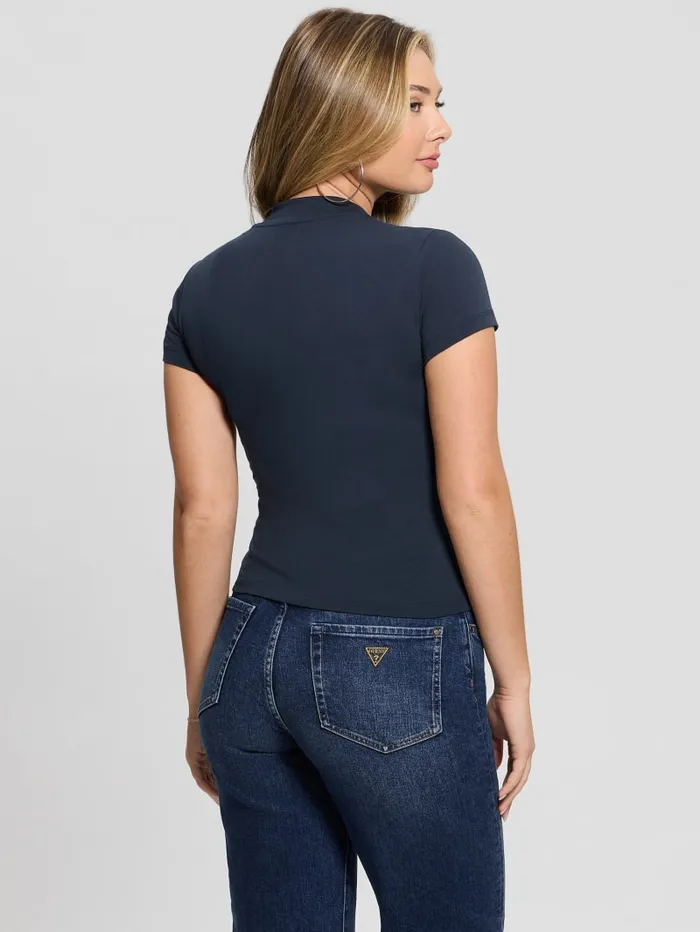 GUESS Tops Rhinestone Quattro G MockNeck Tee Blue 8211 Women