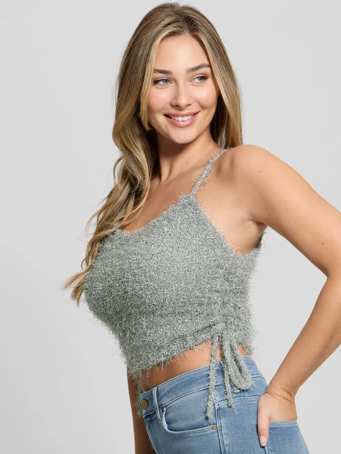 GUESS Tops Shirr Eyelash Drawstring Cami Green 8211 Women
