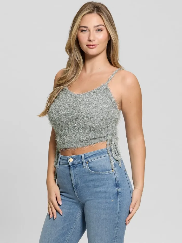 GUESS Tops Shirr Eyelash Drawstring Cami Green 8211 Women