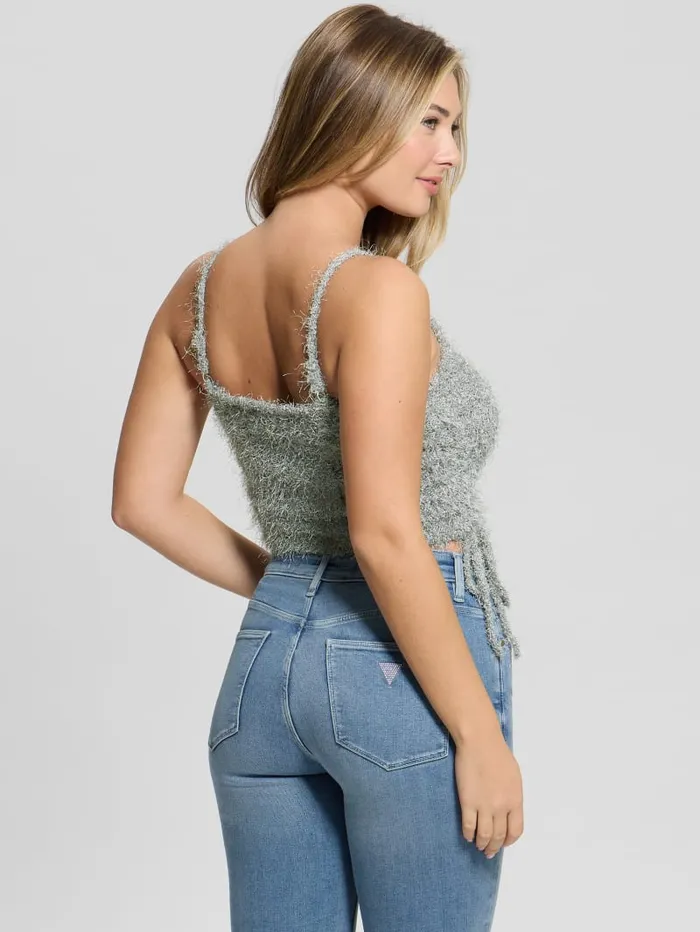 GUESS Tops Shirr Eyelash Drawstring Cami Green 8211 Women