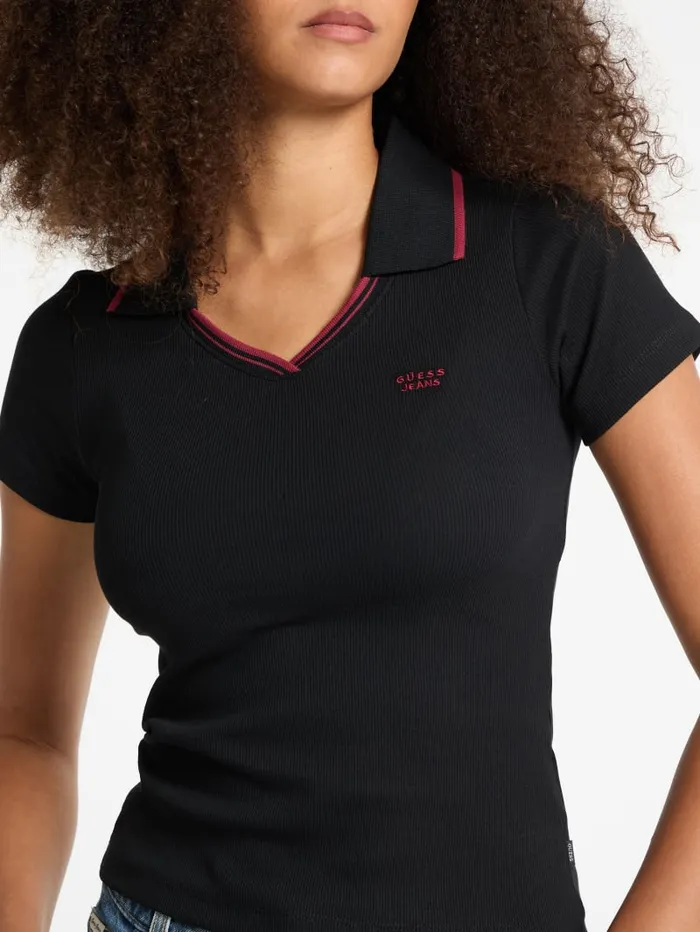 GUESS Tops Slim Embroidered Logo Polo Black 8211 Women