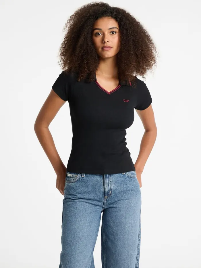 GUESS Tops Slim Embroidered Logo Polo Black 8211 Women