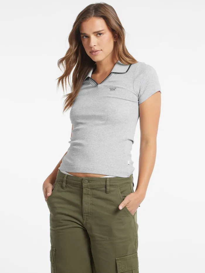 GUESS Tops Slim Embroidered Logo Polo Black 8211 Women