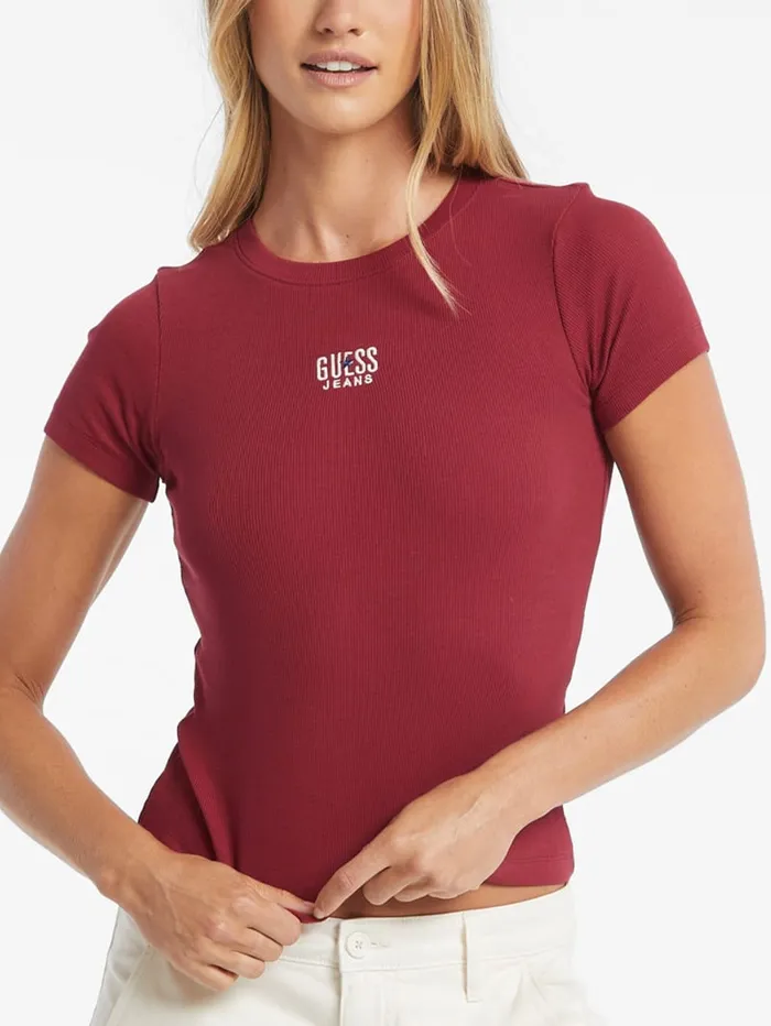 GUESS Tops Slim Embroidered Logo Tee Black 8211 Women