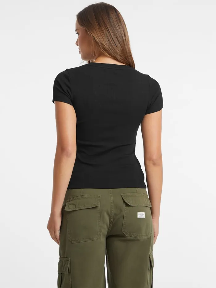 GUESS Tops Slim Embroidered Logo Tee Black 8211 Women