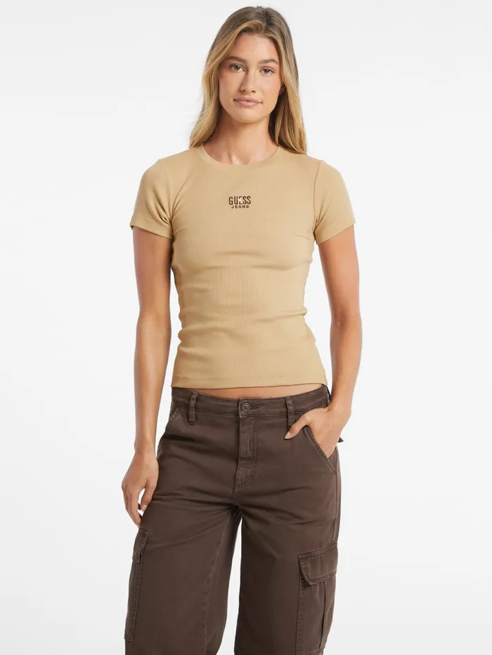 GUESS Tops Slim Embroidered Logo Tee Black 8211 Women