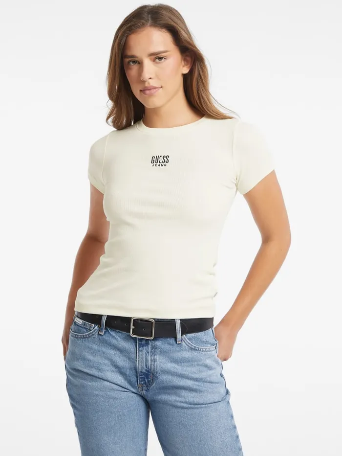GUESS Tops Slim Embroidered Logo Tee Black 8211 Women