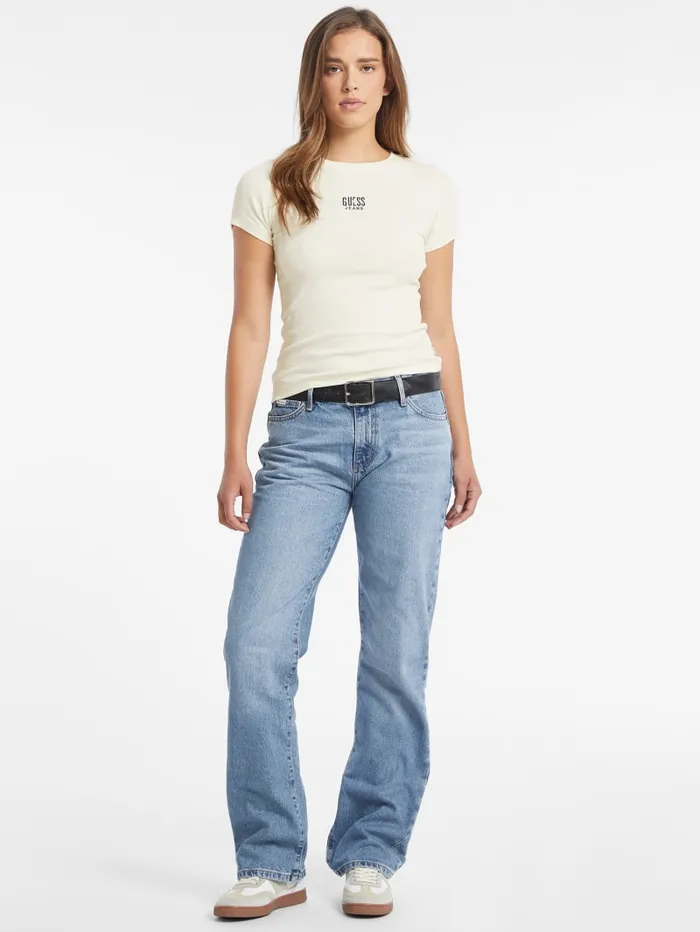 GUESS Tops Slim Embroidered Logo Tee Black 8211 Women