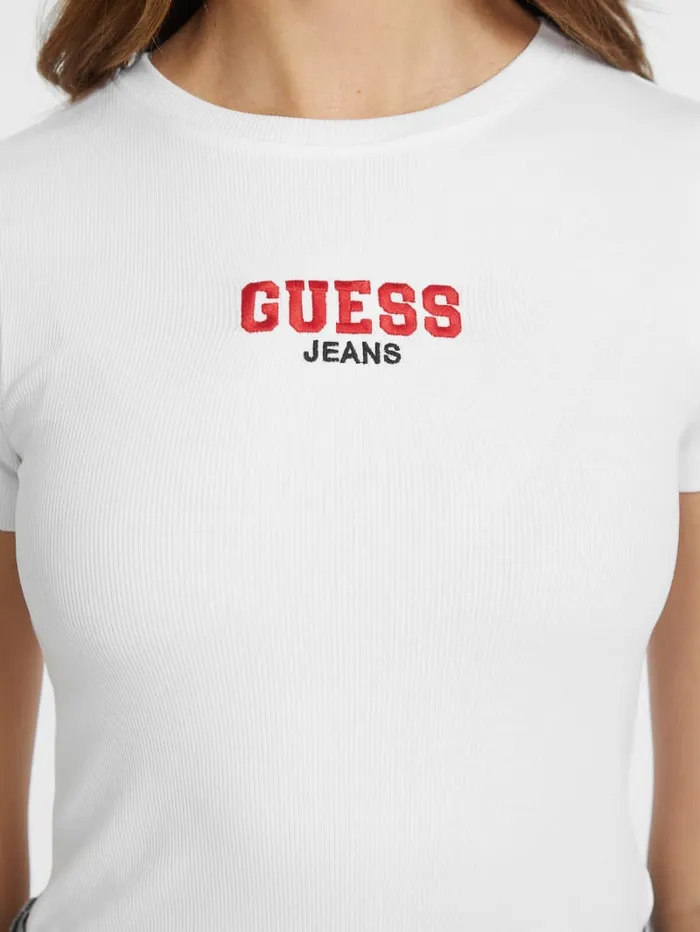 GUESS Tops Slim RibKnit Embroidered Tee White 8211 Women