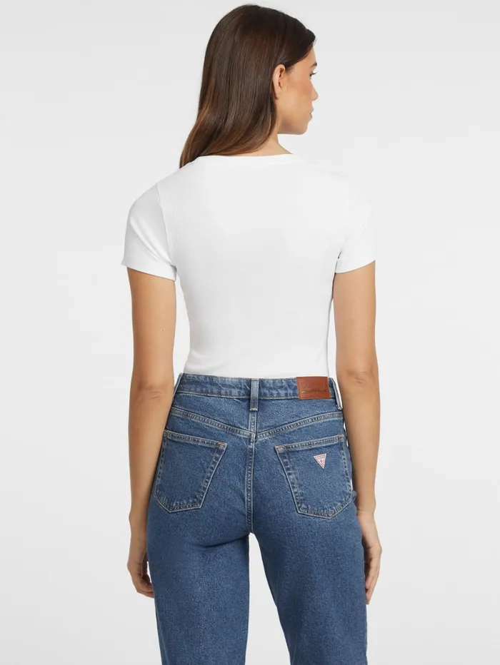 GUESS Tops Slim RibKnit Embroidered Tee White 8211 Women