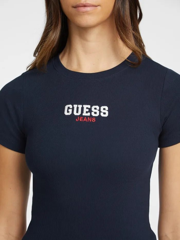 GUESS Tops Slim RibKnit Embroidered Tee White 8211 Women