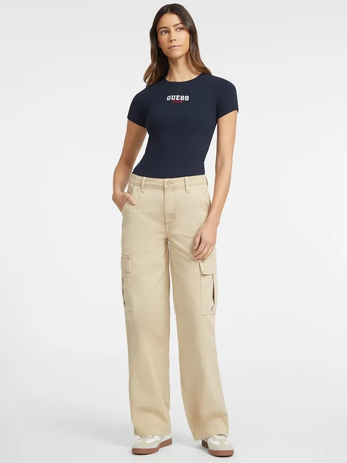 GUESS Tops Slim RibKnit Embroidered Tee White 8211 Women