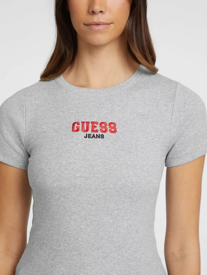GUESS Tops Slim RibKnit Embroidered Tee White 8211 Women