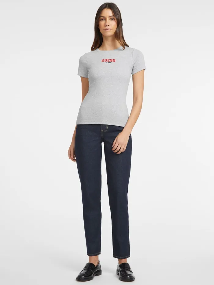 GUESS Tops Slim RibKnit Embroidered Tee White 8211 Women
