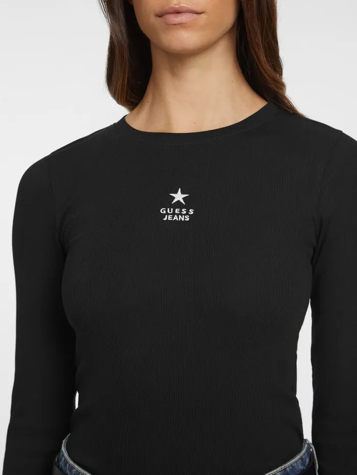 GUESS Tops Slim RibKnit Star Tee Black 8211 Women