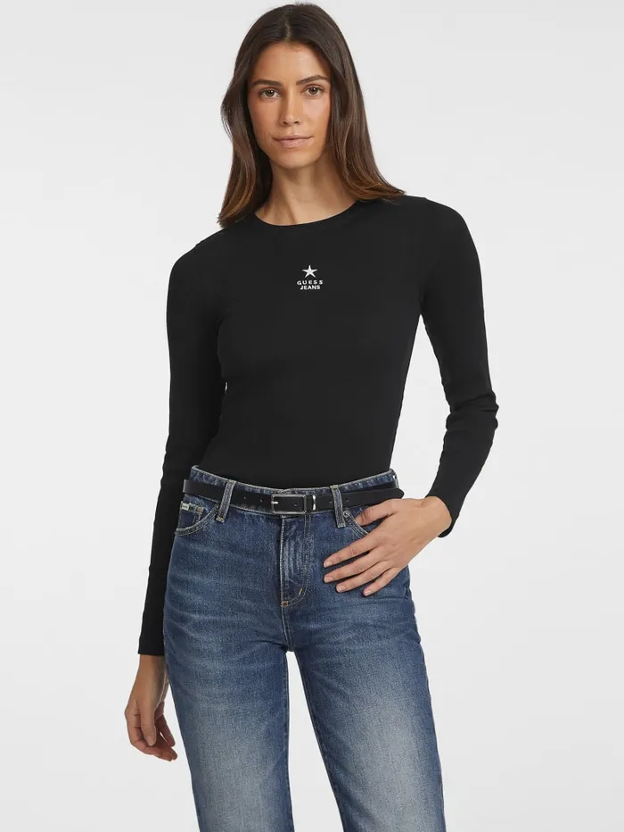 GUESS Tops Slim RibKnit Star Tee Black 8211 Women
