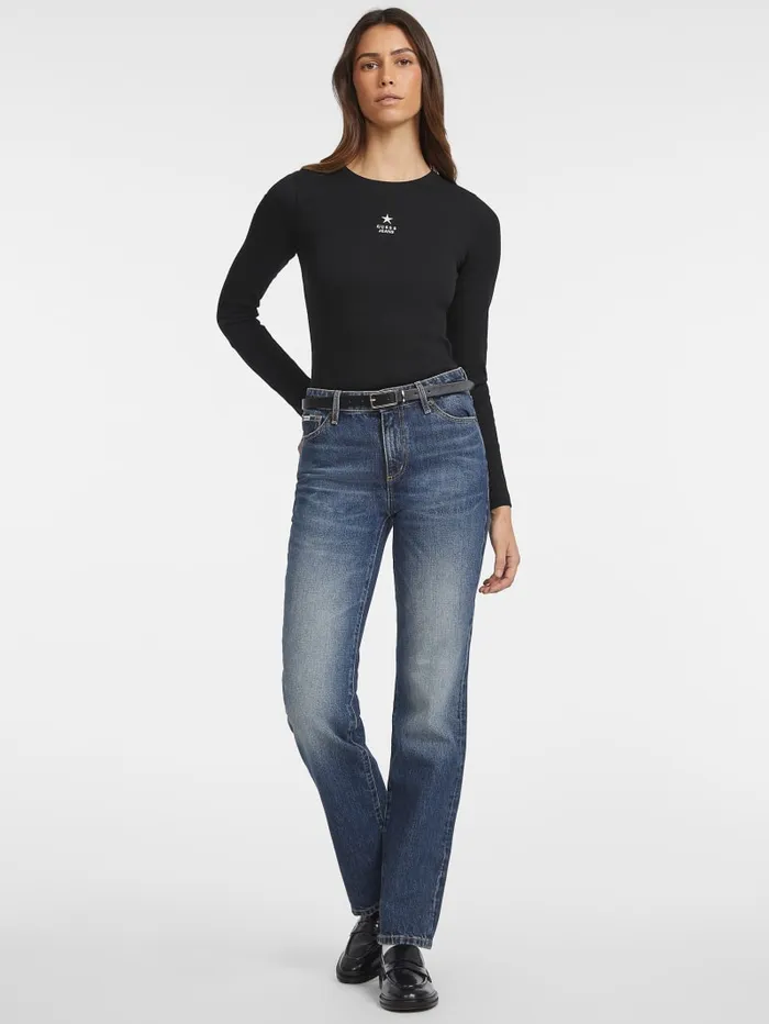 GUESS Tops Slim RibKnit Star Tee Black 8211 Women