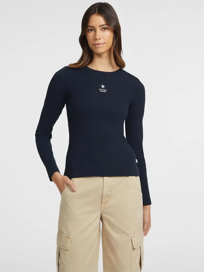 GUESS Tops Slim RibKnit Star Tee Black 8211 Women