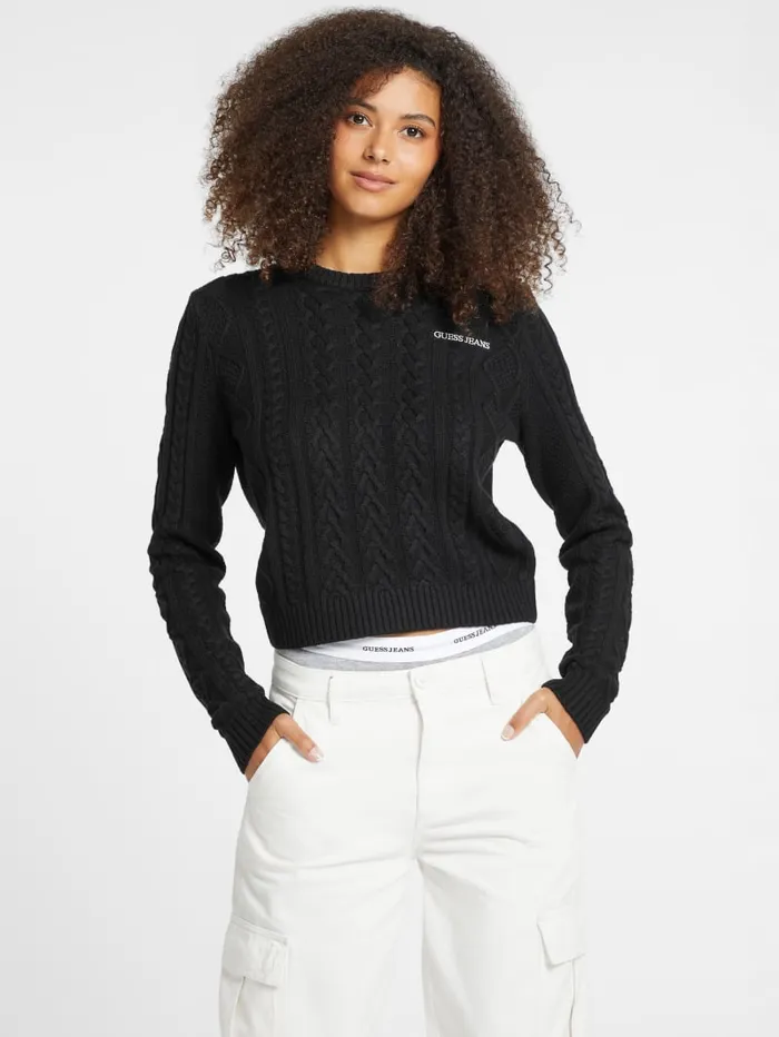 GUESS Tops WoolBlend CableKnit Sweater Black 8211 Women