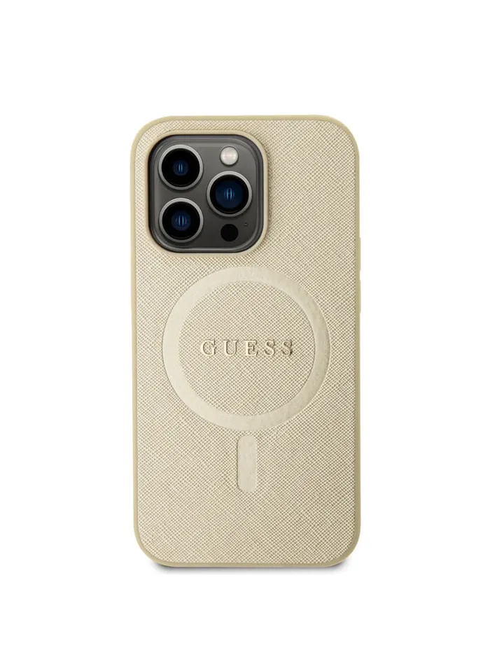 GUESS Travel and Tech Saffiano MagSafe IPhone 14 Pro Case Beige 8211 Women