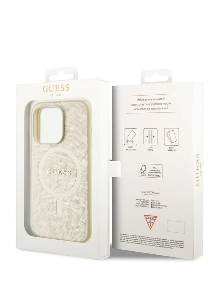 GUESS Travel and Tech Saffiano MagSafe IPhone 14 Pro Case Beige 8211 Women