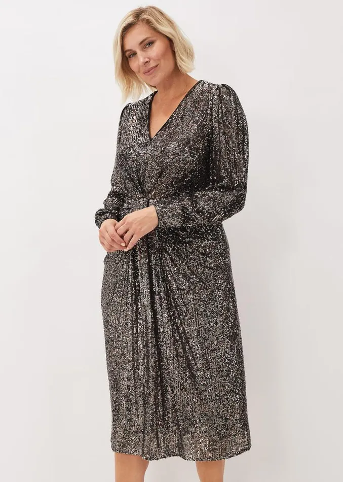 Haisley Sequin Sleeved Dress Bronze Women Phase Eight Dresses