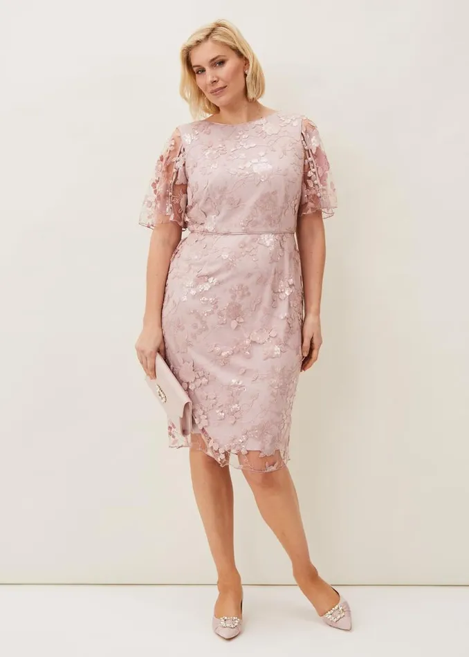 Harlow Sequin Lace Dress Dusty Rose Women Phase Eight Dresses