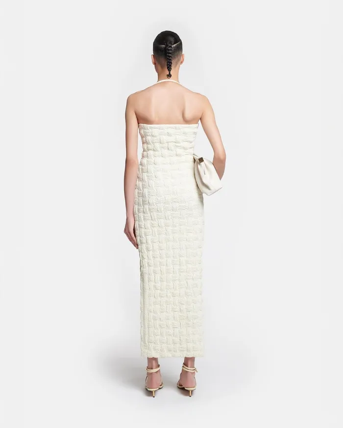 Haylen Seersucker Tech Linen Midi Dress Creme Women Nanushka Dresses