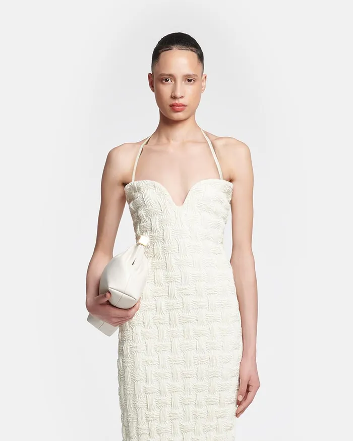 Haylen Seersucker Tech Linen Midi Dress Creme Women Nanushka Dresses