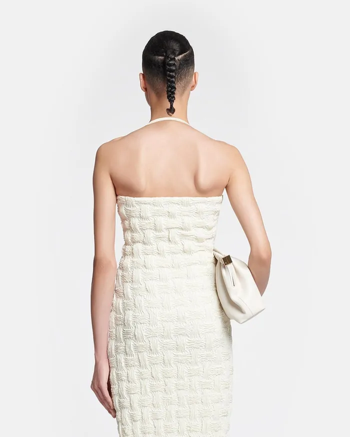 Haylen Seersucker Tech Linen Midi Dress Creme Women Nanushka Dresses