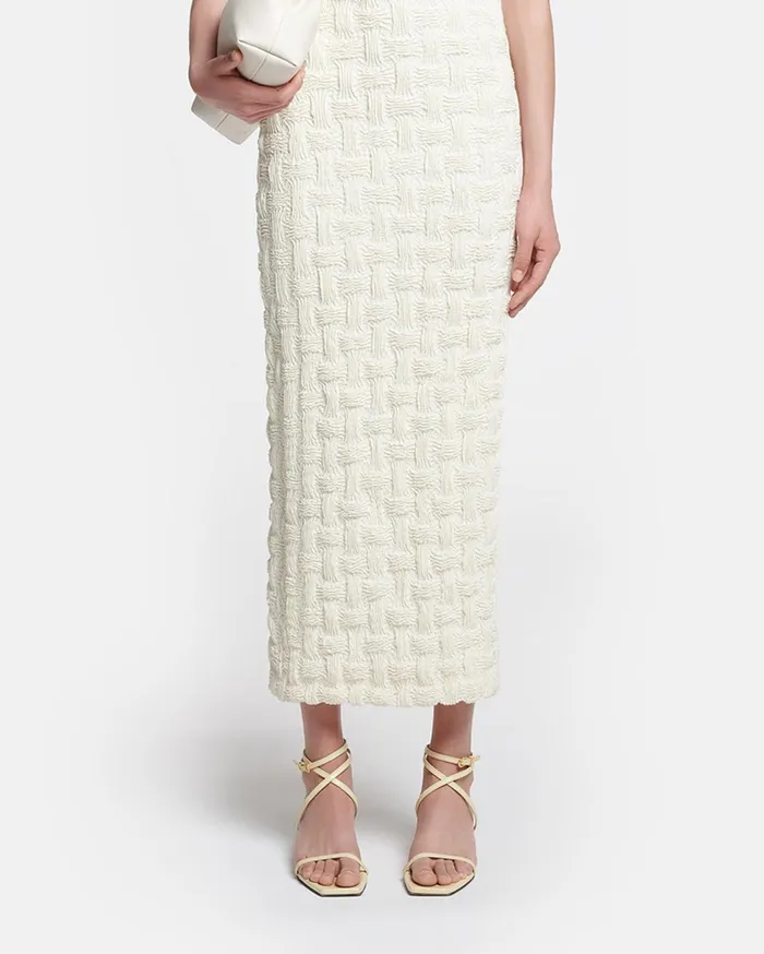 Haylen Seersucker Tech Linen Midi Dress Creme Women Nanushka Dresses
